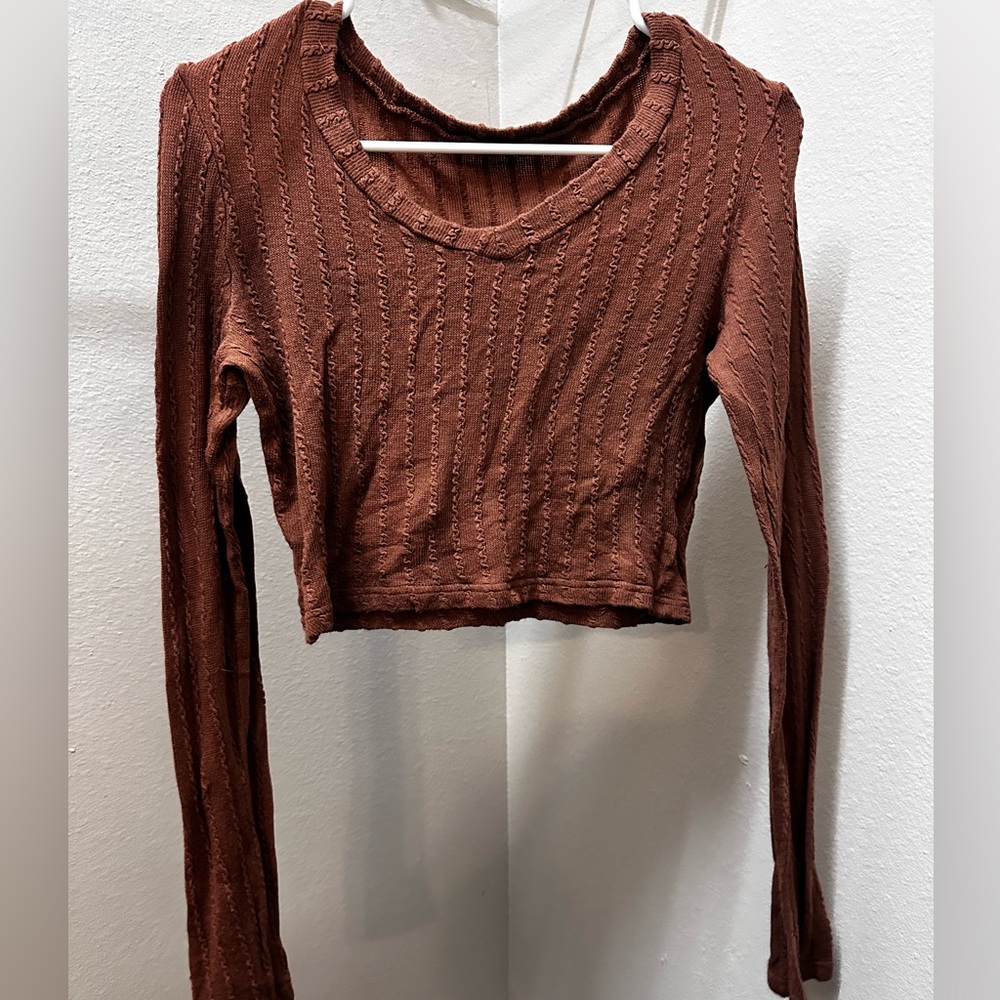 Tinted Orange Long Sleeve Casual Top